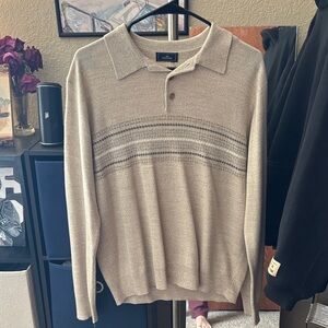 Dockers Men's Beige Polo Sweater with Subtle Stripes